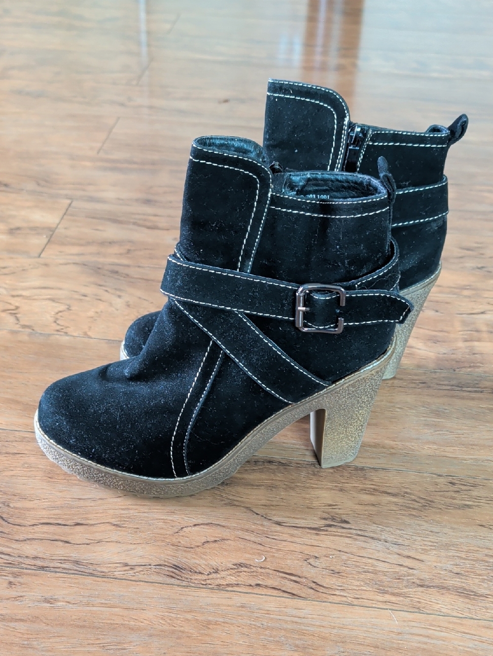 Capelli Black Faux Suede Ankle Boots Size 9 | Block Heel Buckle Strap Zip Boots - Picture 4 of 15